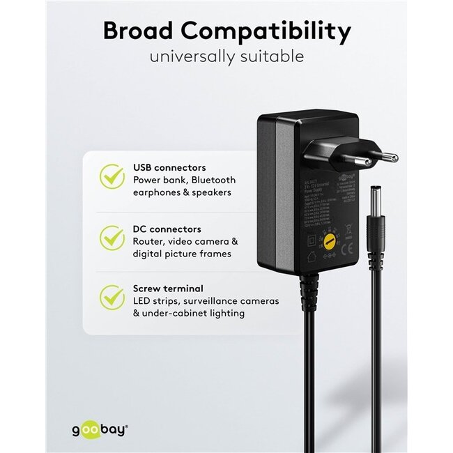 Goobay Universal-Netzadapter | 3-12V | 7,2W | 11 Stecker | 1,8 m