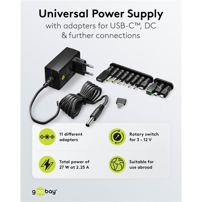 Goobay Universal-Netzadapter | 3-12V | 27W | 11 Stecker | 1,8 m