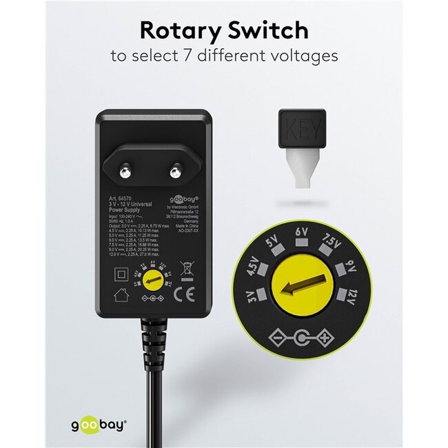 Goobay Universal-Netzadapter | 3-12V | 27W | 11 Stecker | 1,8 m