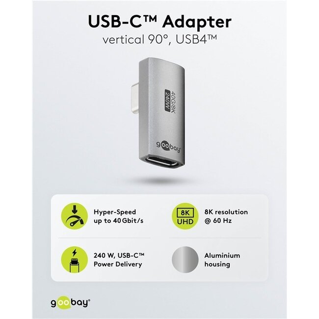 Goobay USB-C Winkeladapter | Links/Rechts gedreht | USB4 40 Gbps | PD 240W | 8K 60Hz | Aluminium