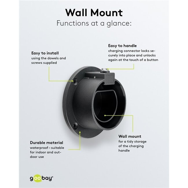 Goobay Wandhalterung für EV Typ 2 Ladestecker | gerade