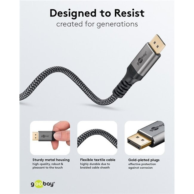 Goobay Plus DisplayPort Kabel | DP2.1a (10K 60Hz) | UHBR13.5 (54Gbit/s) | 1 Meter