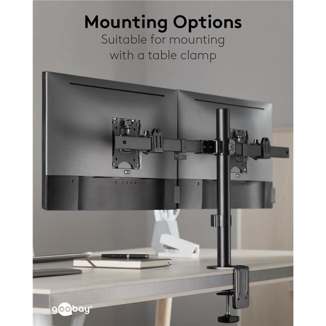 Goobay Schreibtischhalterung für 2 Monitore bis 32 Zoll | Full Motion mit Querstrebe