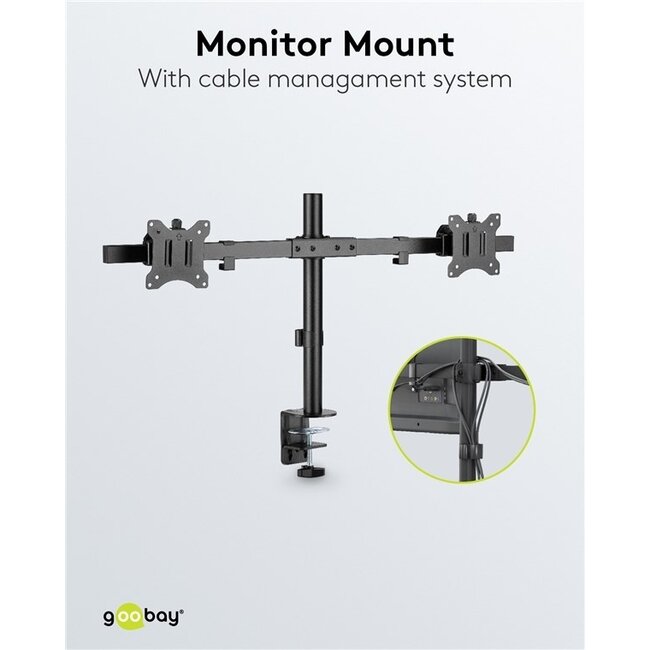 Goobay Schreibtischhalterung für 2 Monitore bis 32 Zoll | Full Motion mit Querstrebe