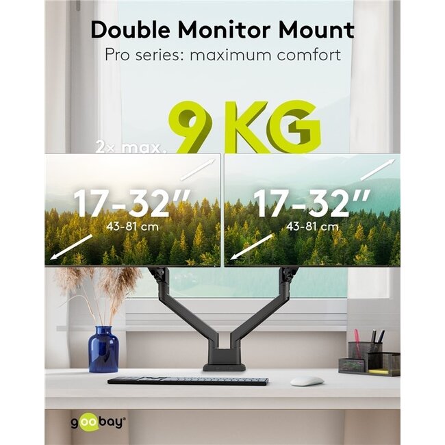 Goobay Pro Schreibtischhalterung für 2 Monitore bis 32 Zoll | Interaktiv