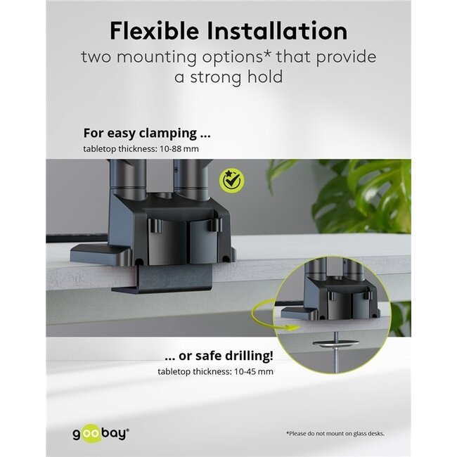 Goobay Pro Schreibtischhalterung für 2 Monitore bis 32 Zoll | Interaktiv