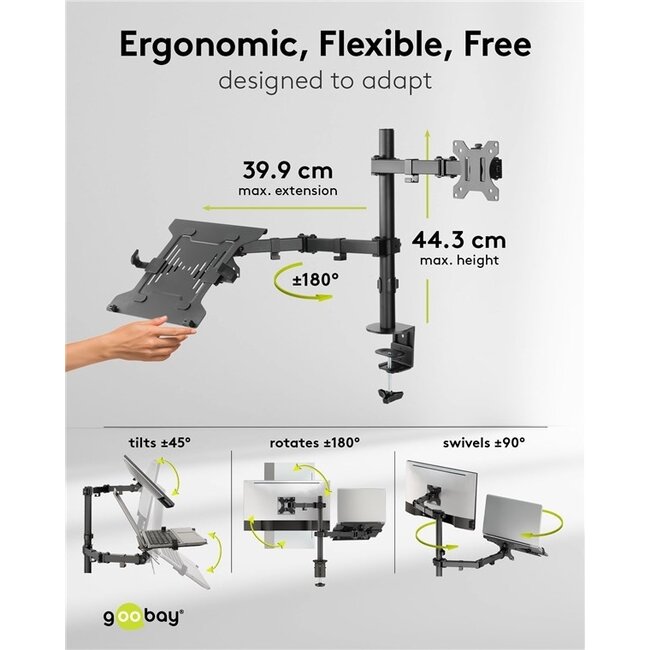 Goobay Monitorhalterung bis 32" & Notebookhalter bis 15,6" | Full Motion