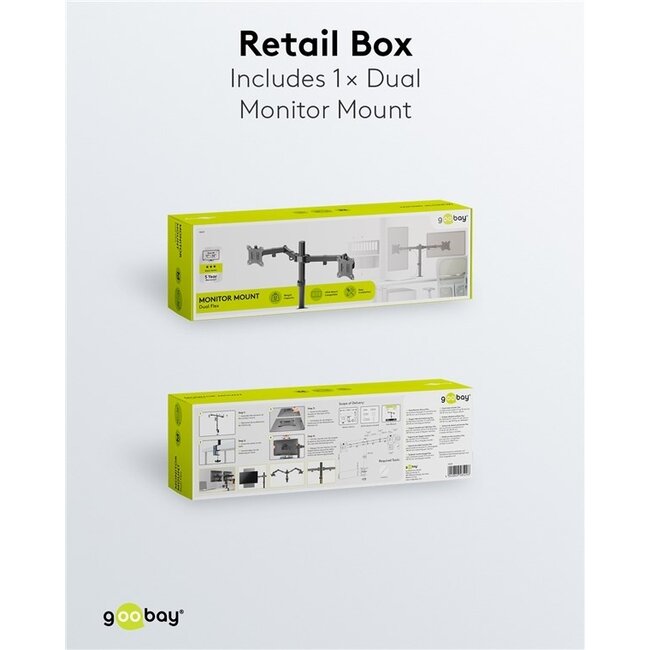 Goobay Schreibtischhalterung für 2 Monitore bis 32 Zoll | Full Motion