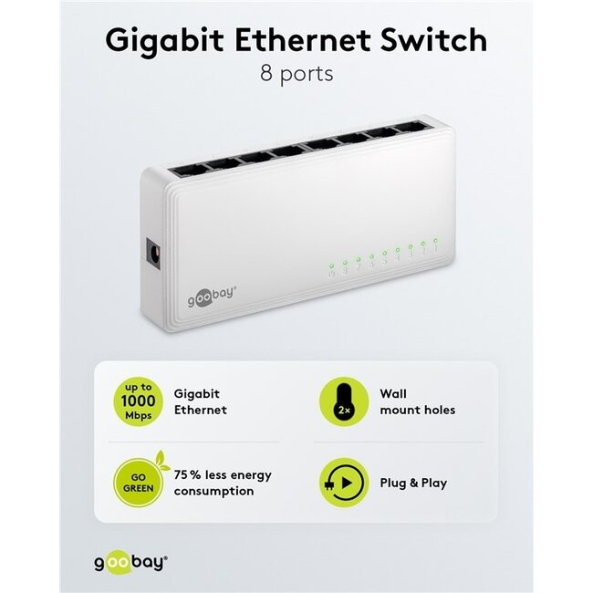 Goobay Gigabit Ethernet Switch | 8 Ports | Weiß