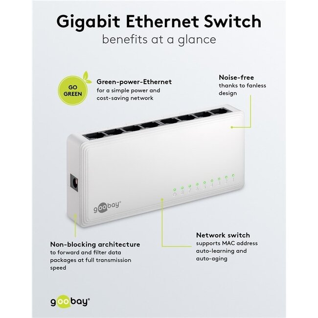 Goobay Gigabit Ethernet Switch | 8 Ports | Weiß