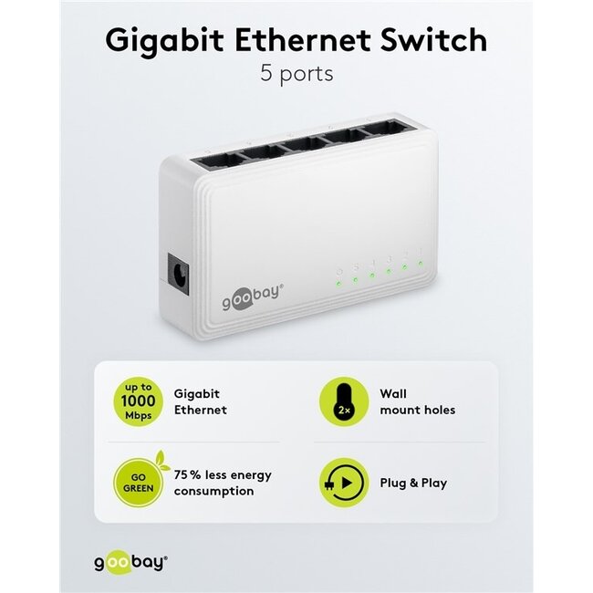 Goobay Gigabit Ethernet Switch | 5 Ports | Weiß