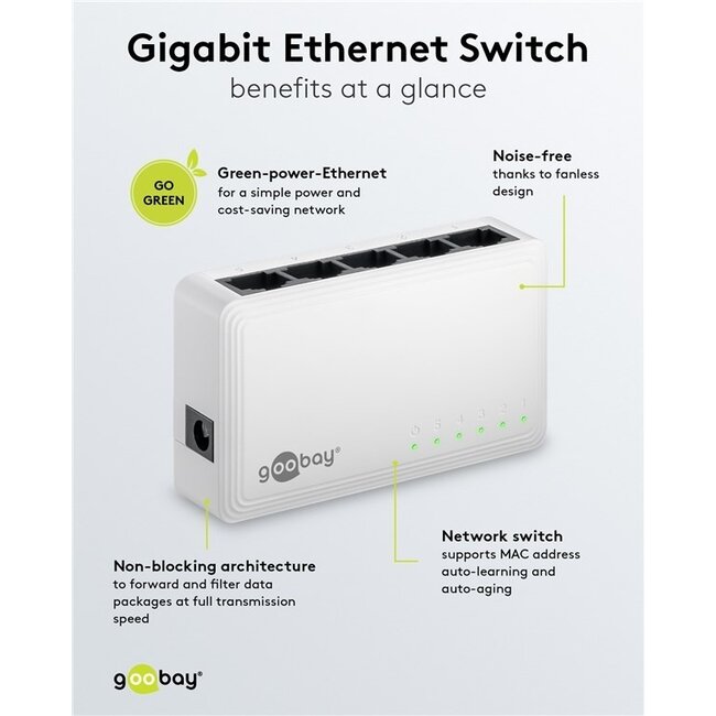 Goobay Gigabit Ethernet Switch | 5 Ports | Weiß
