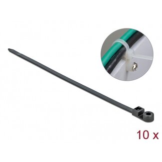 DeLOCK Kabelbinder mit Montageloch | 300 x 7,6 mm | Schwarz | 10 Stück
