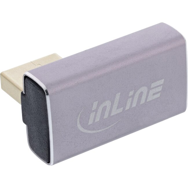 InLine DisplayPort Adapter | 90° links | DP1.4 (8K 60Hz) | HBR3 | Aluminium