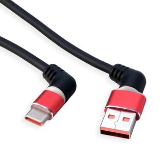 Roline USB-C zu USB-A Kabel | 360° drehbar | USB 2.0 | QC 18W | Rot/Schwarz | 2 Meter