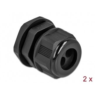DeLOCK Kabelverschraubung für 2 runde Kabel | PG16 | 2x 6,7 mm | IP68 | Schwarz | 2 Stück