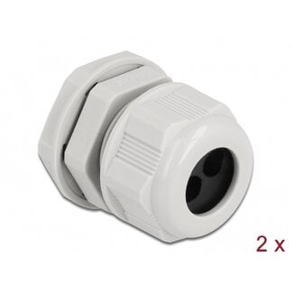 DeLOCK Kabelverschraubung für 2 runde Kabel | PG16 | 2x 6,7 mm | IP68 | Grau | 2 Stück