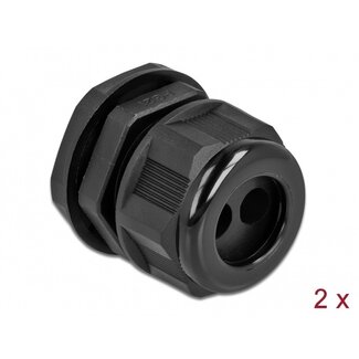 DeLOCK Kabelverschraubung für 2 runde Kabel | PG21 | 2x 8 mm | IP68 | Schwarz | 2 Stück