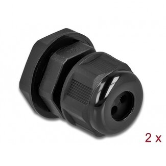 DeLOCK Kabelverschraubung für 3 runde Kabel | PG9 | 3x 3 mm | IP68 | Schwarz | 2 Stück