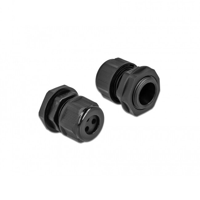 Kabelverschraubung für 3 runde Kabel | PG13.5 | 3x 4 mm | IP68 | Schwarz | 2 Stück