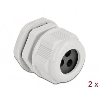 DeLOCK Kabelverschraubung für 3 runde Kabel | PG21 | 3x 6 mm | IP68 | Grau | 2 Stück