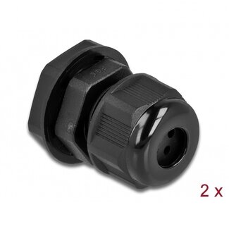 DeLOCK Kabelverschraubung für 4 runde Kabel | PG9 | 4x 2 mm | IP68 | Schwarz | 2 Stück