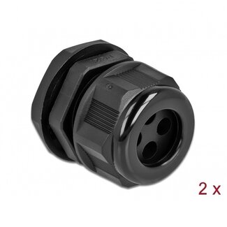 DeLOCK Kabelverschraubung für 4 runde Kabel | PG21 | 4x 6 mm | IP68 | Schwarz | 2 Stück