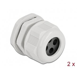 DeLOCK Kabelverschraubung für 4 runde Kabel | PG21 | 4x 6 mm | IP68 | Grau | 2 Stück