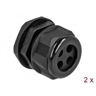 DeLOCK Kabelverschraubung für 4 runde Kabel | PG29 | 4x 8 mm | IP68 | Schwarz | 2 Stück