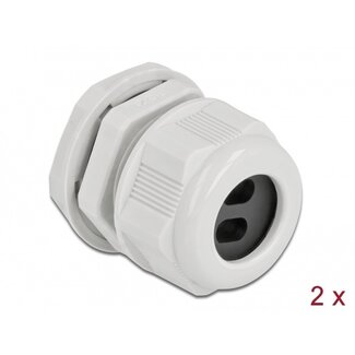 DeLOCK Kabelverschraubung für 2 Flachkabel | PG21 | 2x 8,6x5,0 mm | IP68 | Grau | 2 Stück