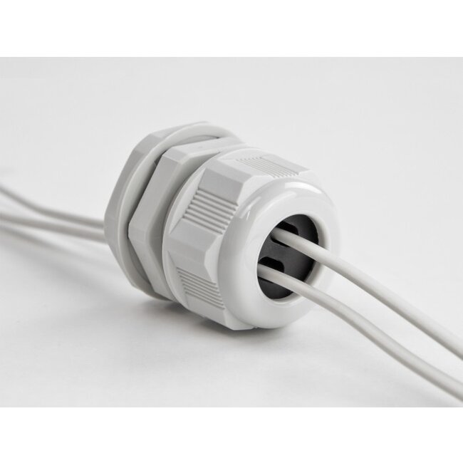 Kabelverschraubung für 2 Flachkabel | PG21 | 2x 8,6x5,0 mm | IP68 | Grau | 2 Stück