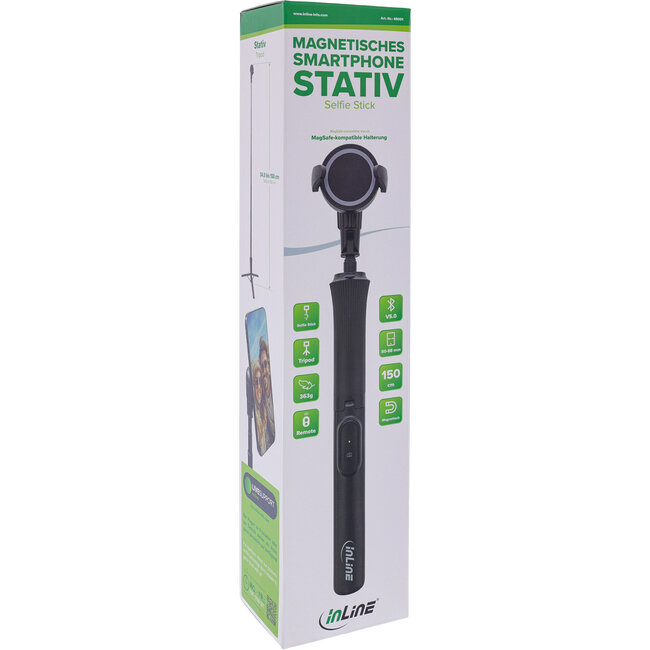 InLine® Magnetisches Stativ für Handy & Selfie-Stick, Bluetooth