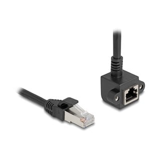 DeLOCK FTP CAT6 Netzwerkkabel Verlängerung | Winkel Einbauverbinder | PVC | Schwarz | 0,25 m
