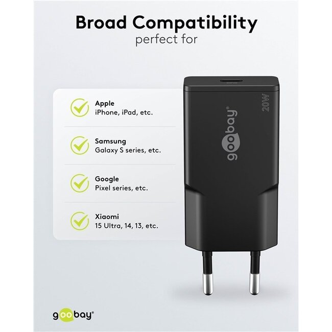 Goobay Slim USB-Ladegerät | USB-C PD | GaN | 20W | Schwarz