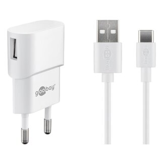 Goobay Goobay USB-Ladegerät | rechtwinklig | 1x USB-A | inkl. USB-C Kabel | 5W | weiß | 1 Meter