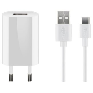Goobay Goobay USB-Ladegerät flach 1x USB-A mit USB-C Kabel 5W weiß 1m