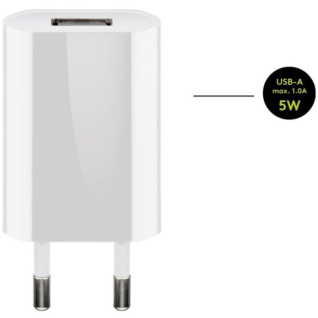 Goobay USB-Ladegerät flach 1x USB-A mit USB-C Kabel 5W weiß 1m