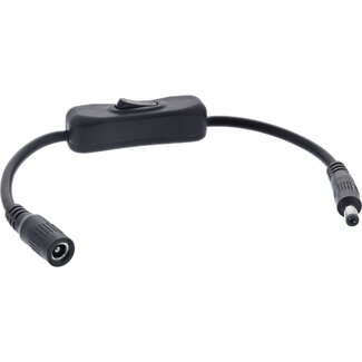 InLine DC-Verlängerungskabel mit Schalter | 5,5 x 2,5 mm | max. 140W | Schwarz | 0,20 m