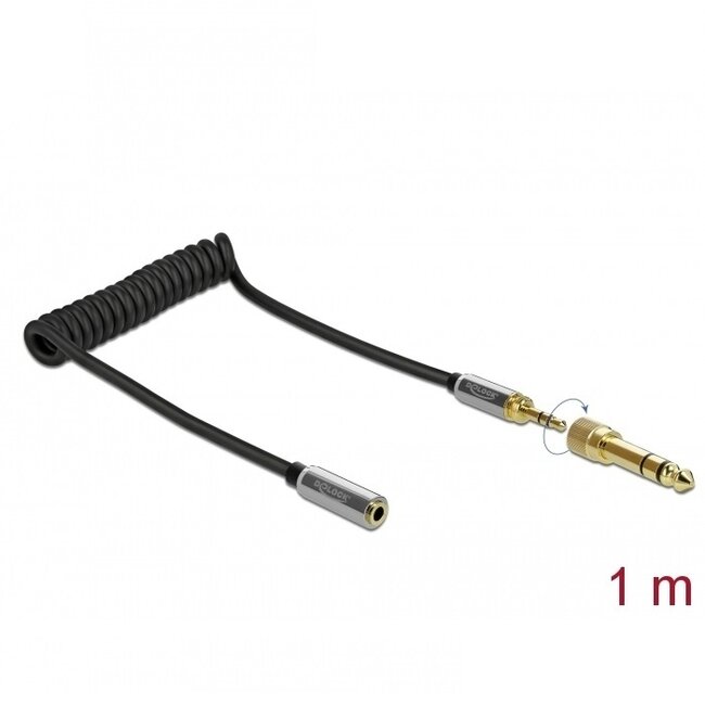 Delock 3,5mm Klinkenverlängerung Spiralkabel mit schraubbarem 6,35mm Adapter | 1 Meter