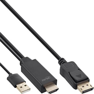 InLine InLine HDMI-zu-DisplayPort Kabel | USB-A Stromversorgung | 4K 30Hz | 10 Meter