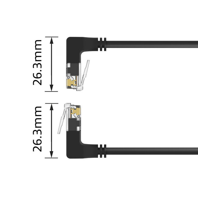 UTP CAT6a Slimline Netzwerkkabel | Winkelstecker oben / unten | LSZH | Schwarz | 0,25 m