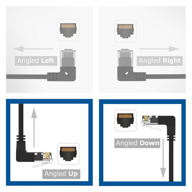 UTP CAT6a Slimline Netzwerkkabel | Winkelstecker oben / unten | LSZH | Schwarz | 1 Meter