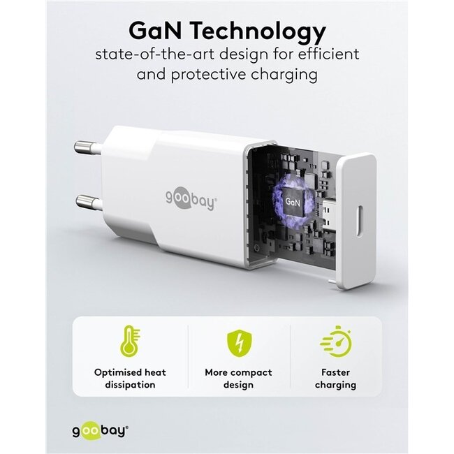 Goobay Slim USB-Ladegerät | USB-C PD | GaN | 25W | Weiß
