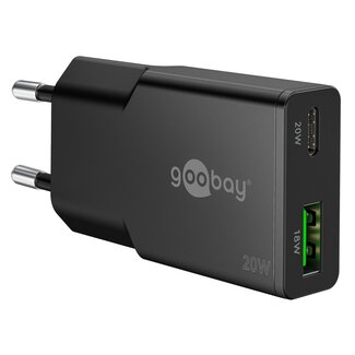 Goobay Goobay Slim USB-Ladegerät | USB-C PD + USB-A QC | GaN | 20W | Schwarz
