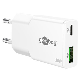 Goobay Goobay Slim USB-Ladegerät | USB-C PD + USB-A QC | GaN | 20W | Weiß