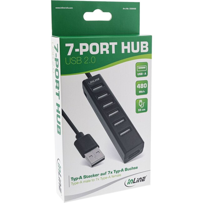 InLine USB-Hub (USB-A) | 7x USB-A | USB 2.0 | kompakt | 0,30 m