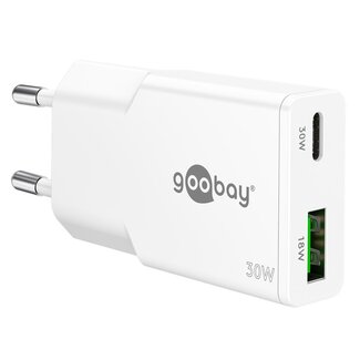 Goobay Goobay Slim USB-Ladegerät | USB-C PD + USB-A QC | GaN | 30W | Weiß