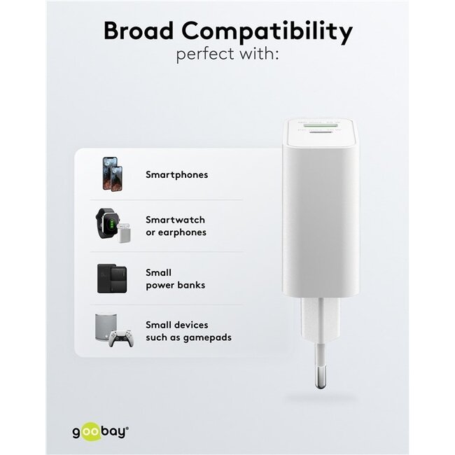 Goobay USB-Ladegerät | USB-C PD + USB-A QC | GaN | 30W | Weiß