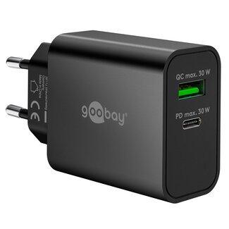 Goobay Goobay USB-Ladegerät | USB-C PD + USB-A QC | GaN | 30W | Schwarz