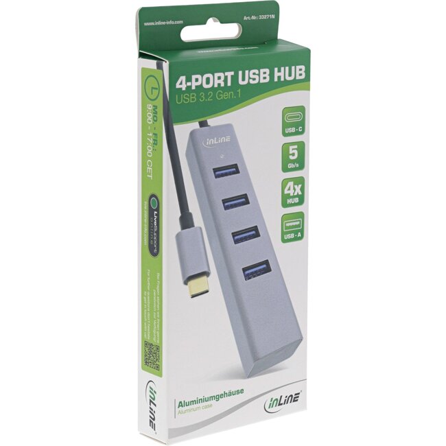 InLine USB-Hub (USB-C) | 4x USB-A | USB 3.0 5 Gbps | Aluminium | 0,15 m